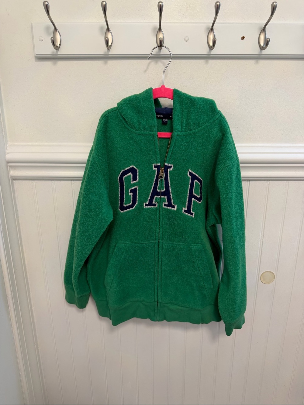 GAP Kids Green Fleece Zip Hoodie with Navy Trim
